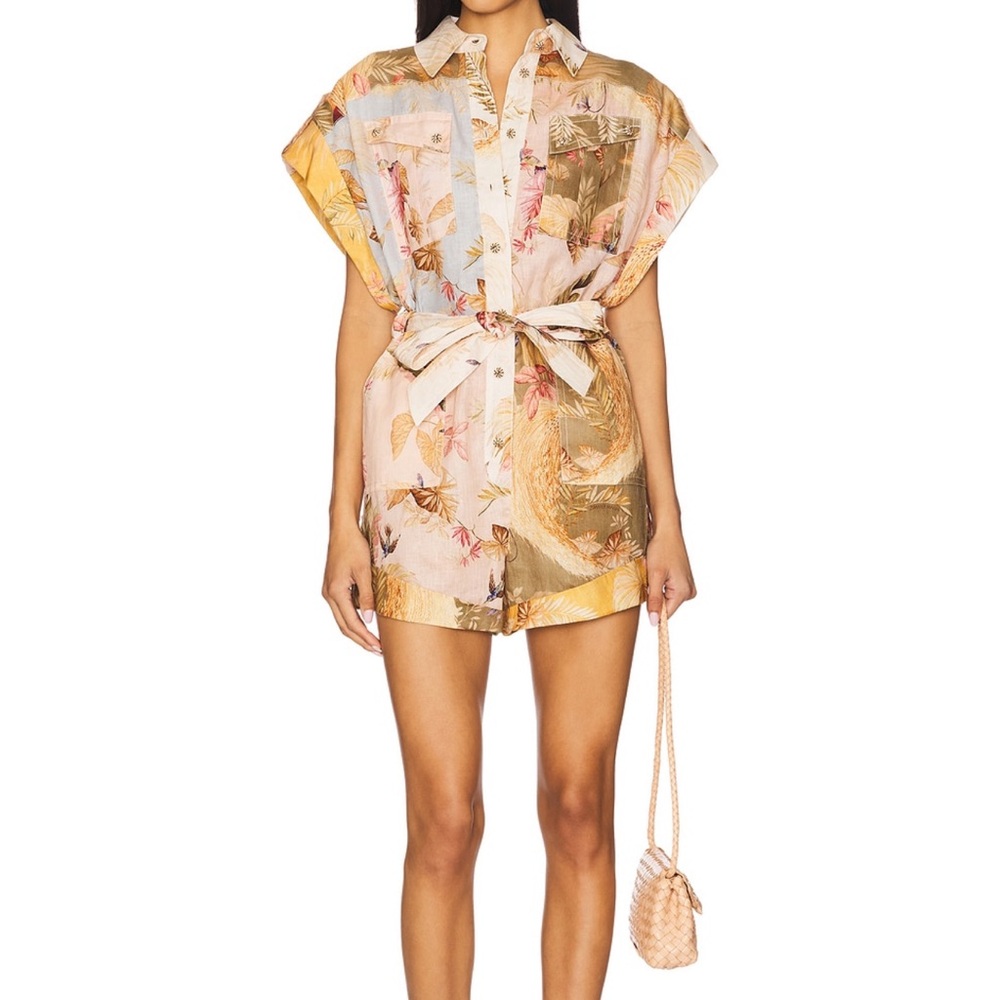 Zimmermann Multicolor ascension cuffed Floral Romper spliced 0P